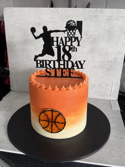 Orange basketball birthday cake for an 18th